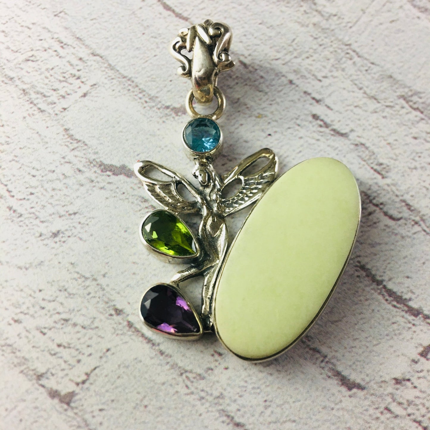 Sterling Silver Multi Gemstone Fairy Pendant