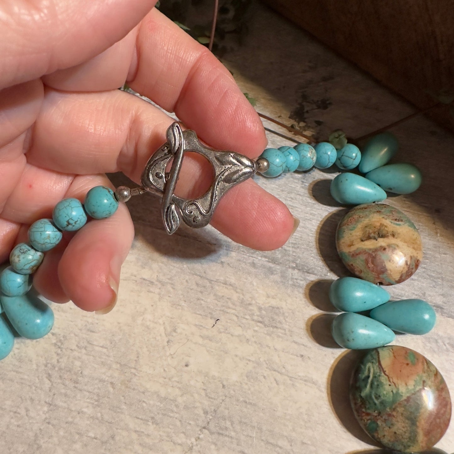 Vintage Turquoise & Jasper Statement Gemstone Necklace