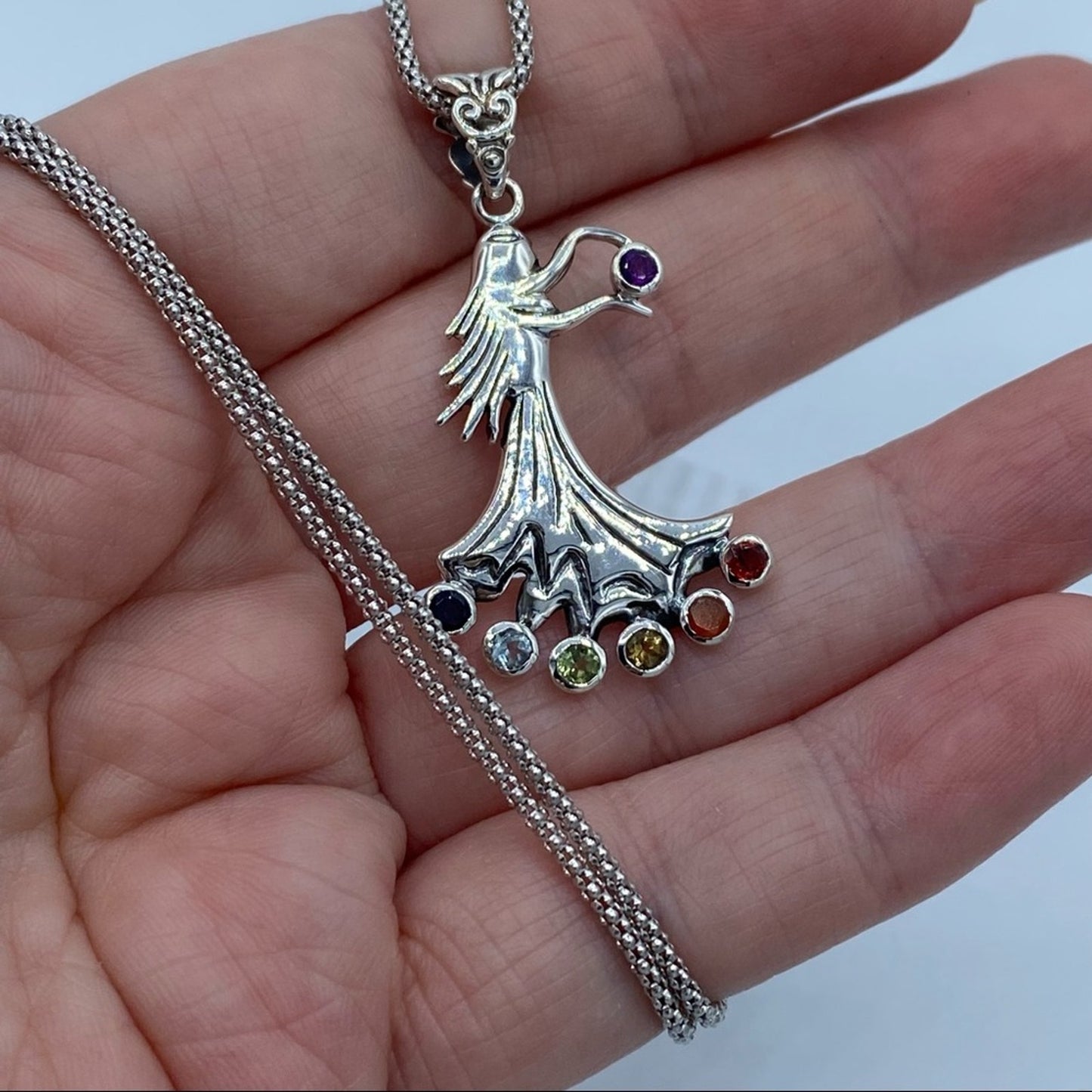 Chakra Fairy Solid Sterling Silver Pendant on Popcorn Chain
