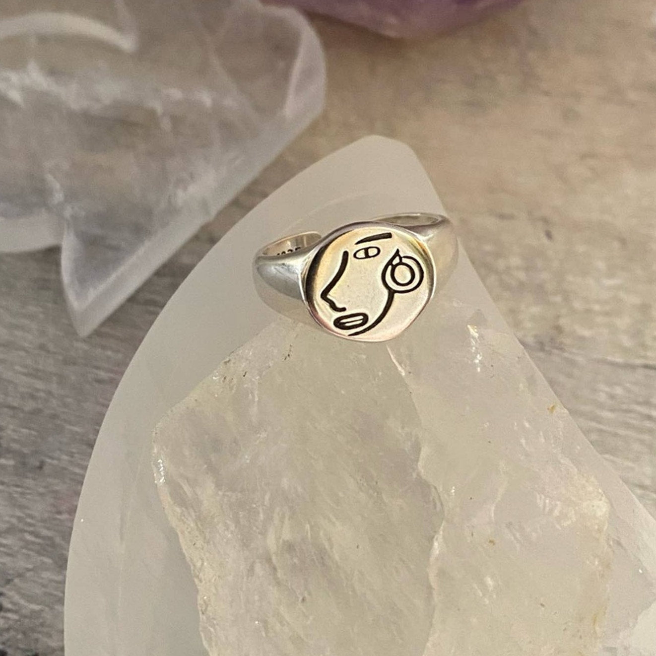 925 Sterling Silver Portrait Portrait Icon Adjustable Minimalist Ring