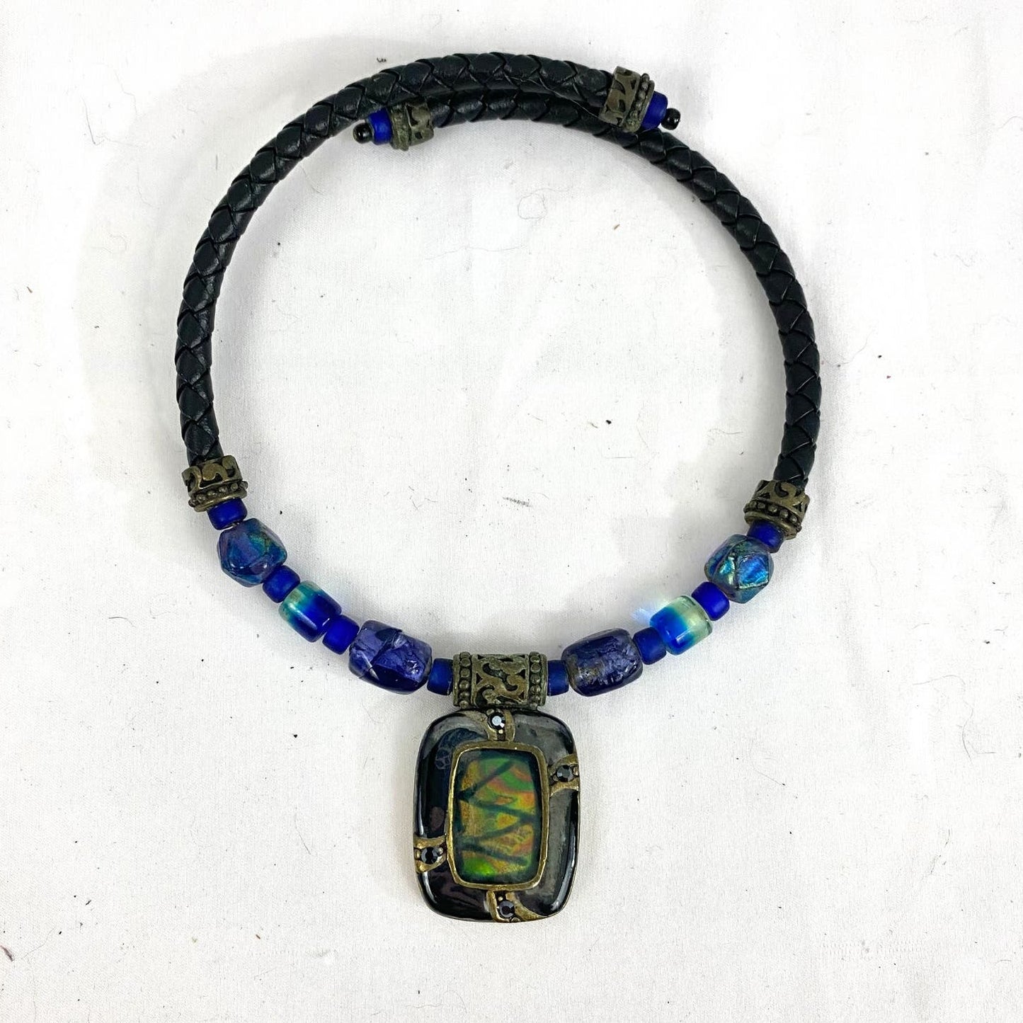 Vintage Chico’s Glass Leather Cuff Choker Necklace