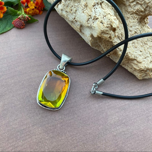 Bi-Color Tourmaline Sterling Plated Pendant Necklace