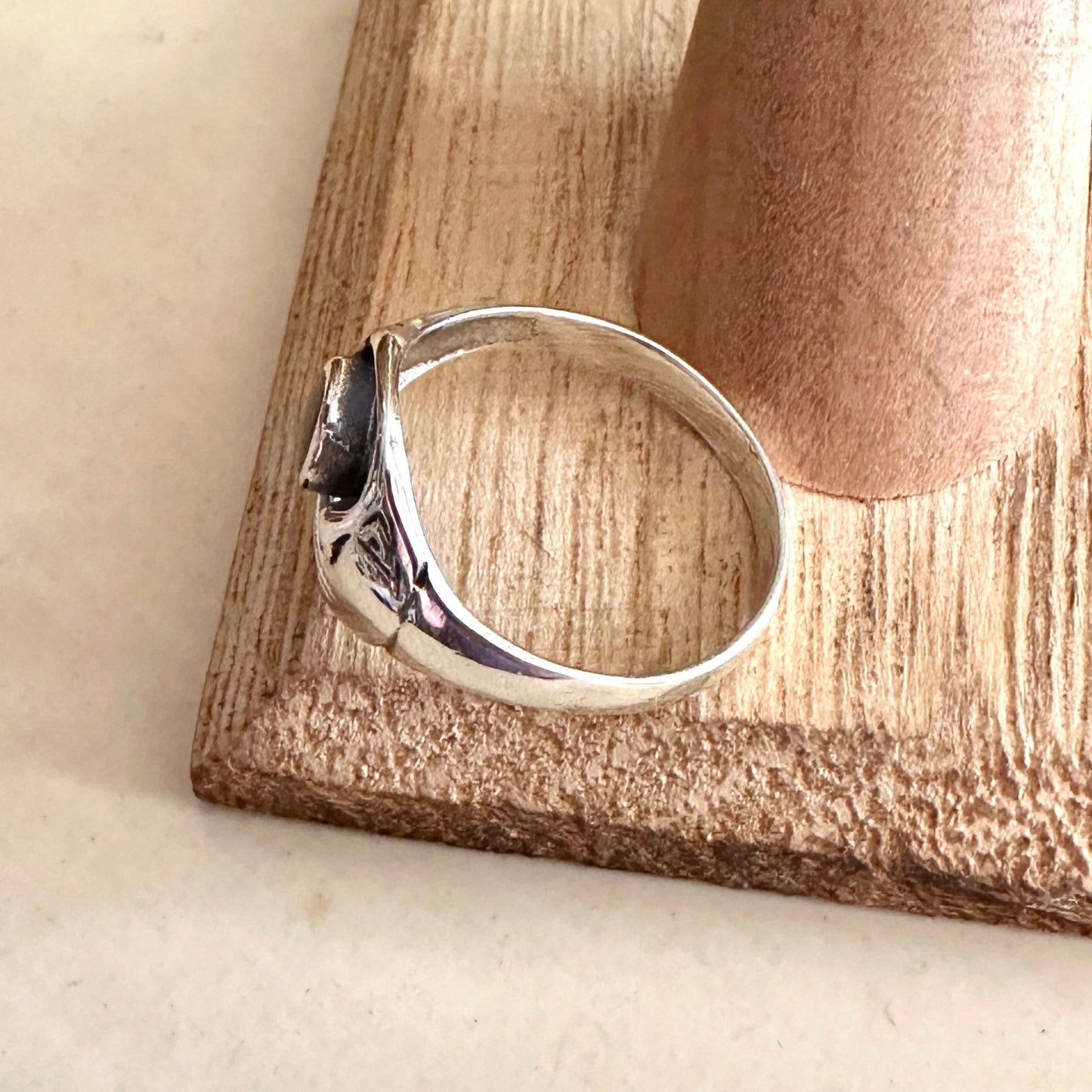 Moon Black Agate Sterling Silver Ring