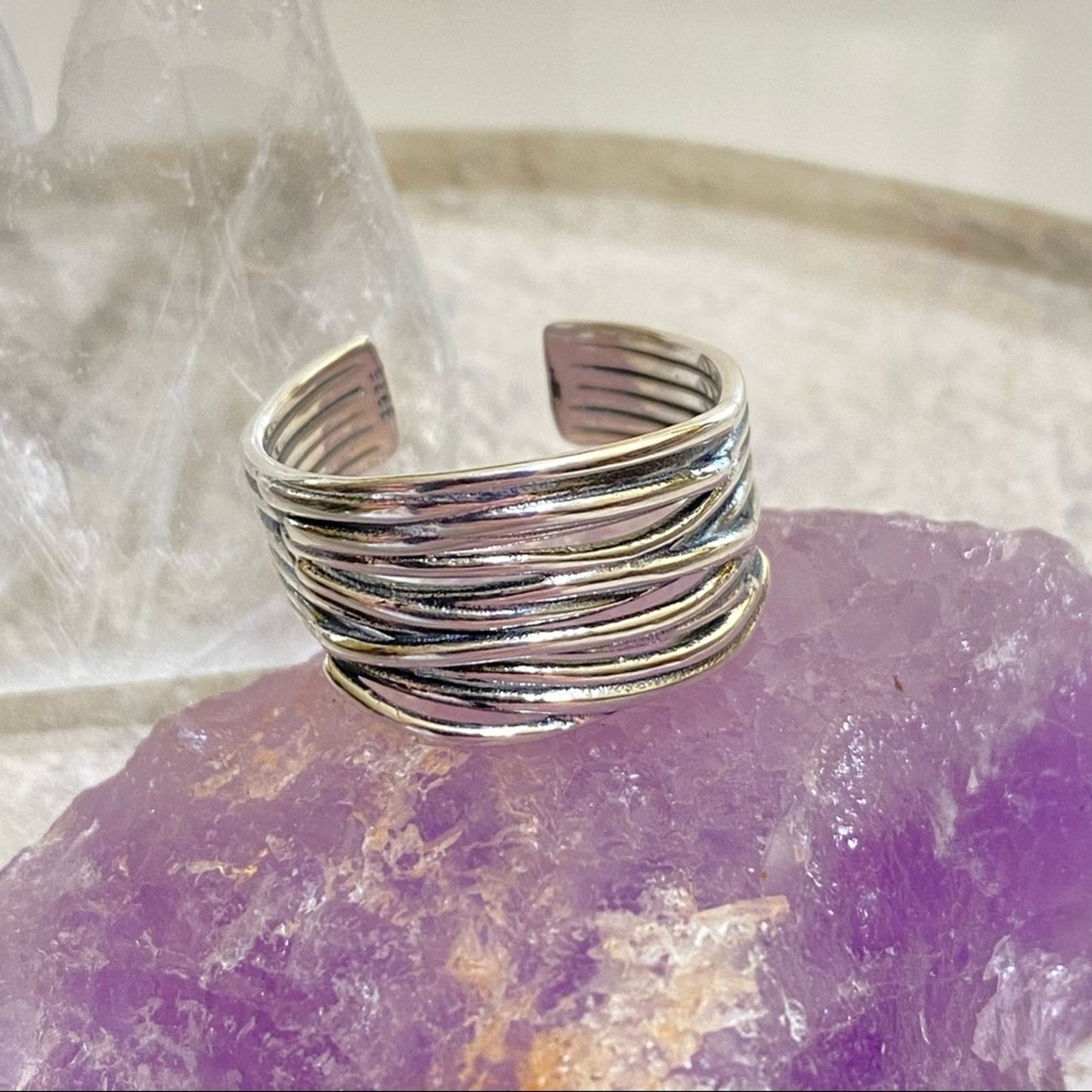 925 Sterling Silver Irregular Vintage Stackable Ring Adjustable 6-11