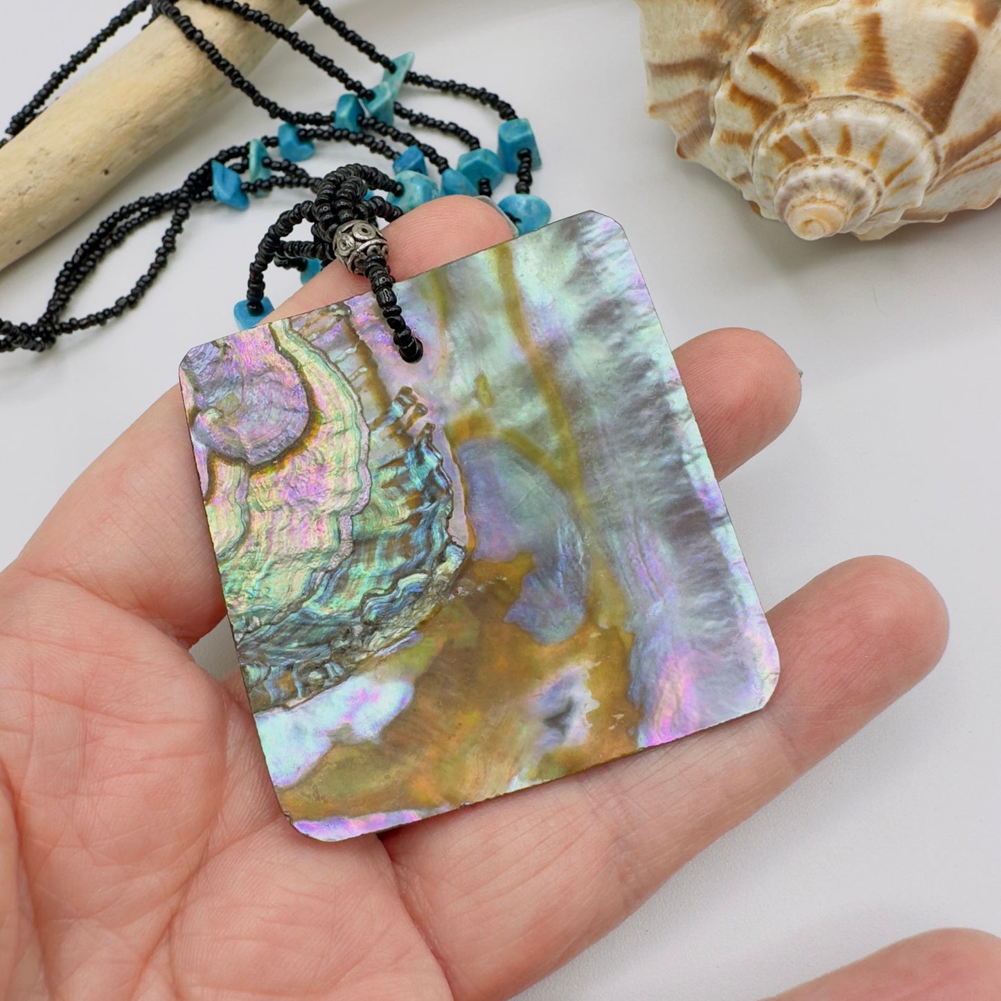Vintage Abalone Shell & Turquoise Chip Reversible Necklace