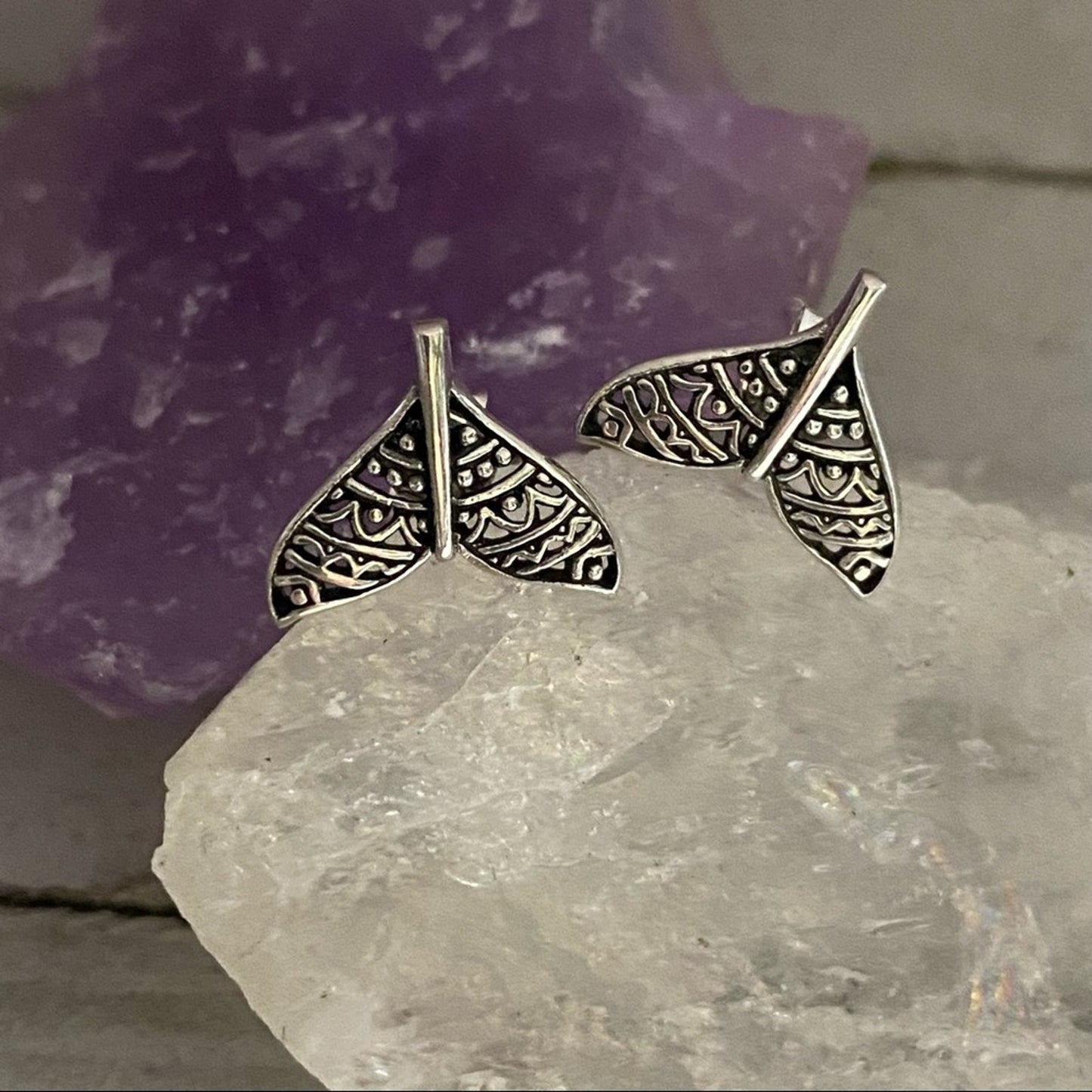 Sterling Silver Boho Whale’s Tail Stud Earrings