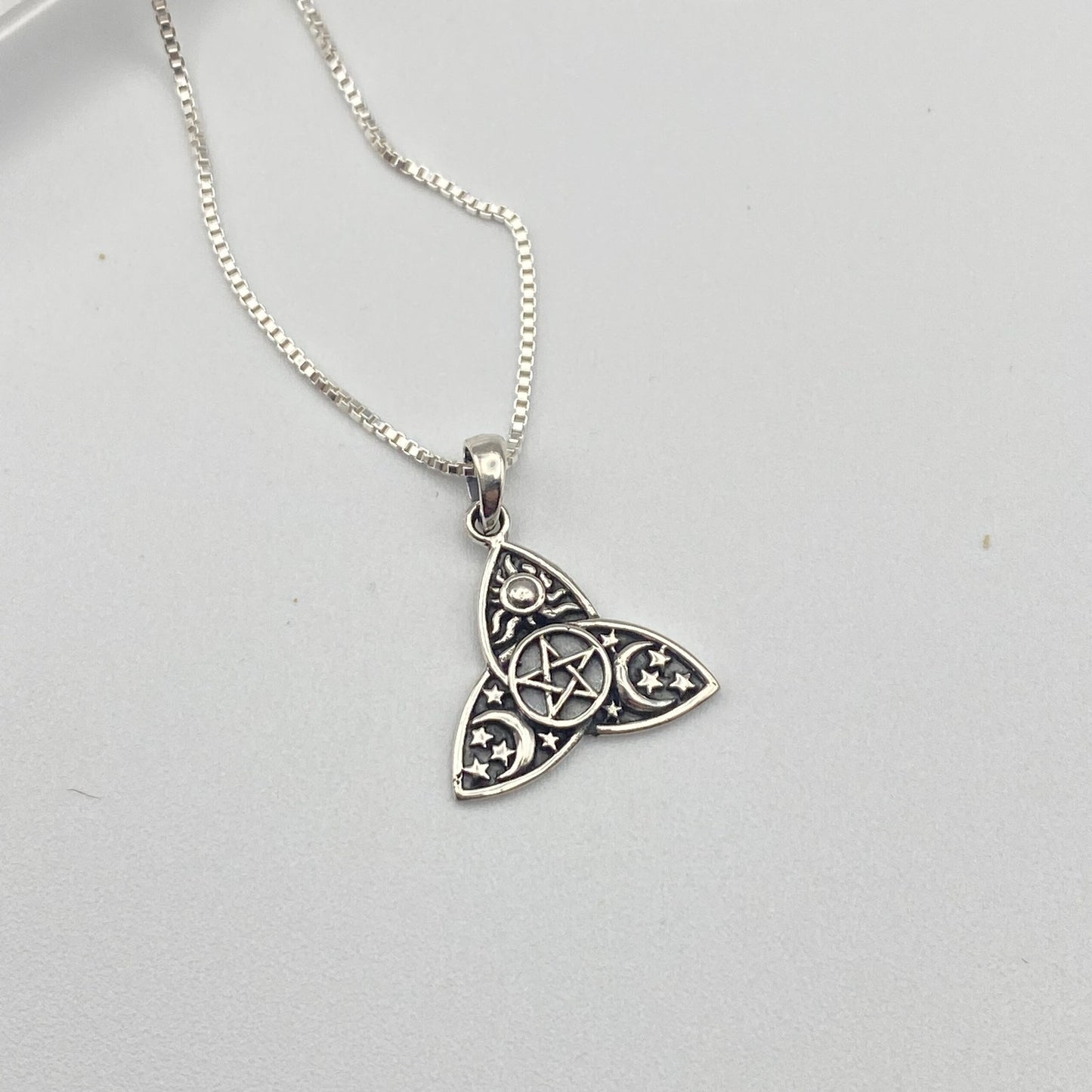 Sterling Silver Celtic Pentagram, Sun, Moon, And Stars Necklace