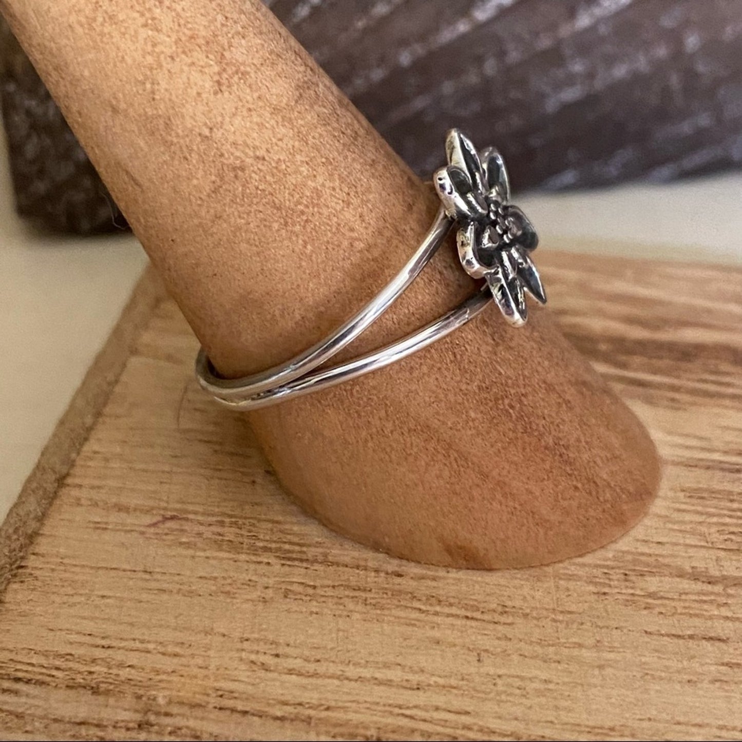 Lotus Flower Double Band Sterling Silver Ring