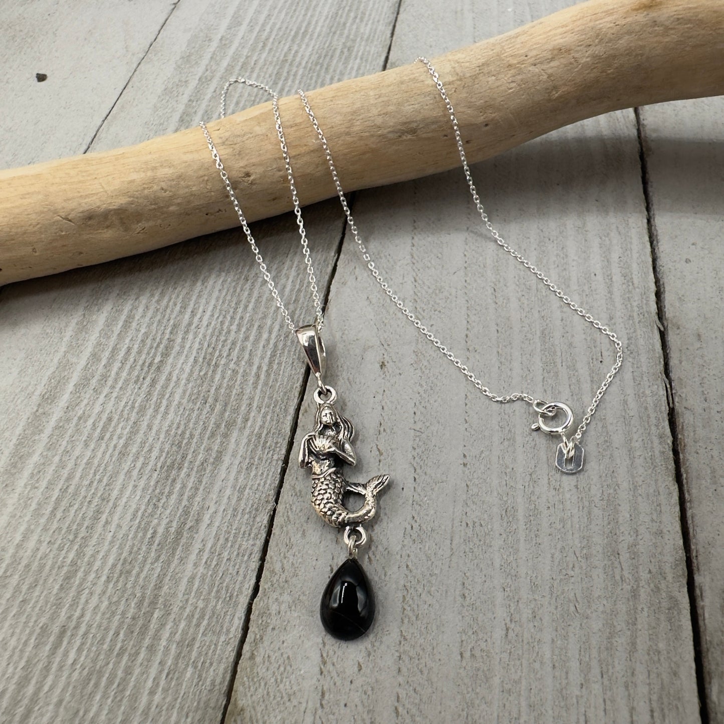 Mermaid Black Onyx Sterling Silver Necklace