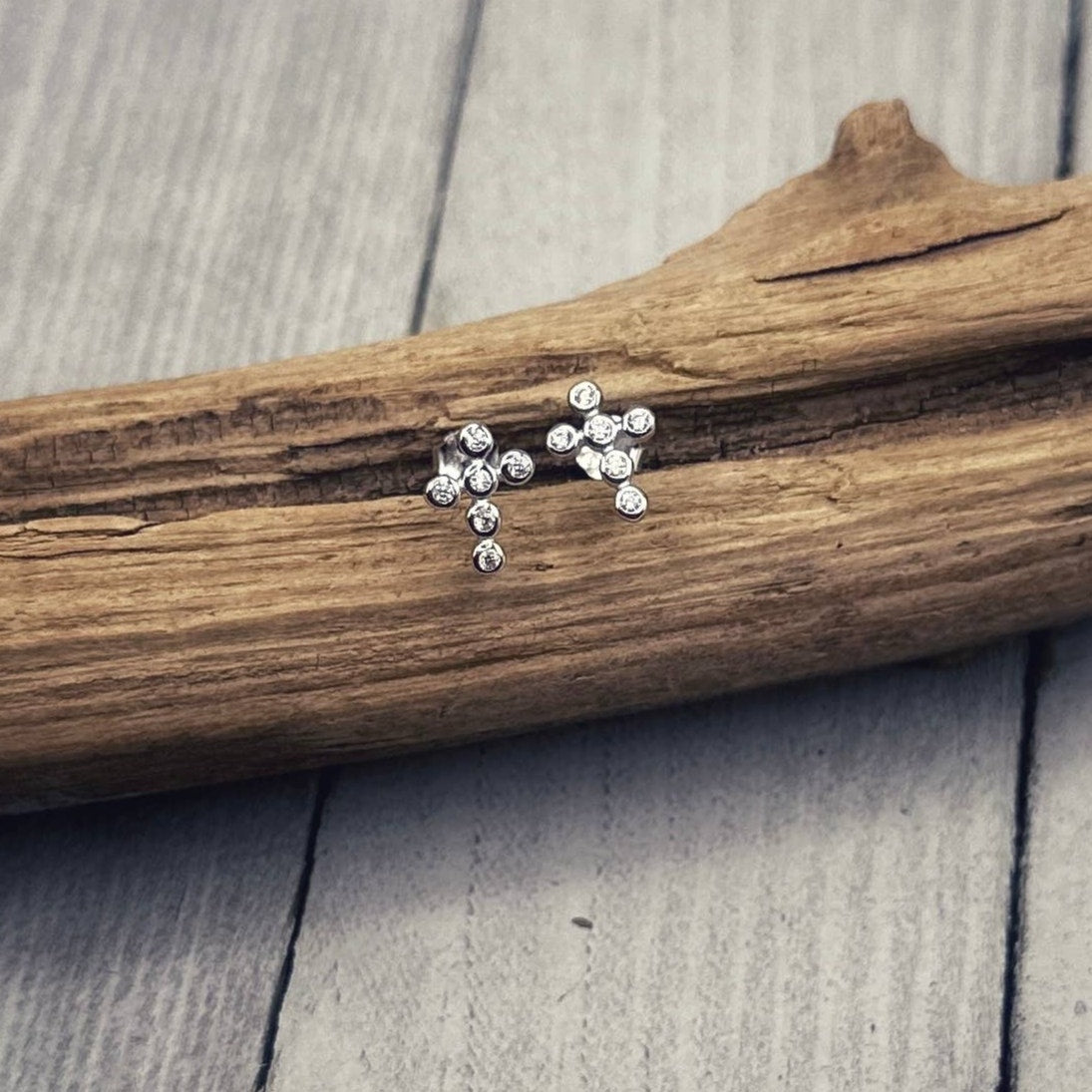 CZ Cross Sterling Silver Earrings