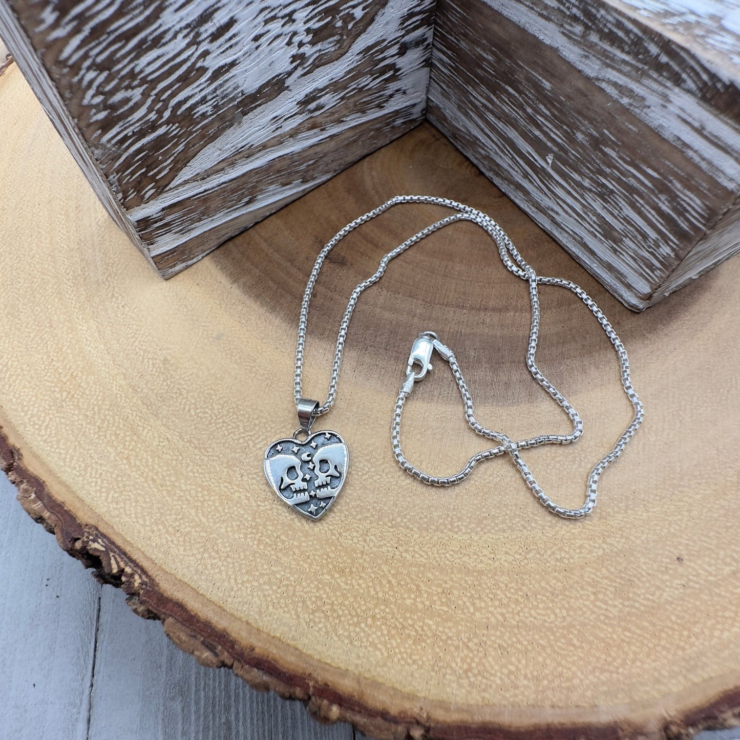 Skull Lovers Sterling Silver Heart Necklace