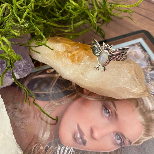 Moonstone Bat Solid Sterling Silver Gemstone Ring