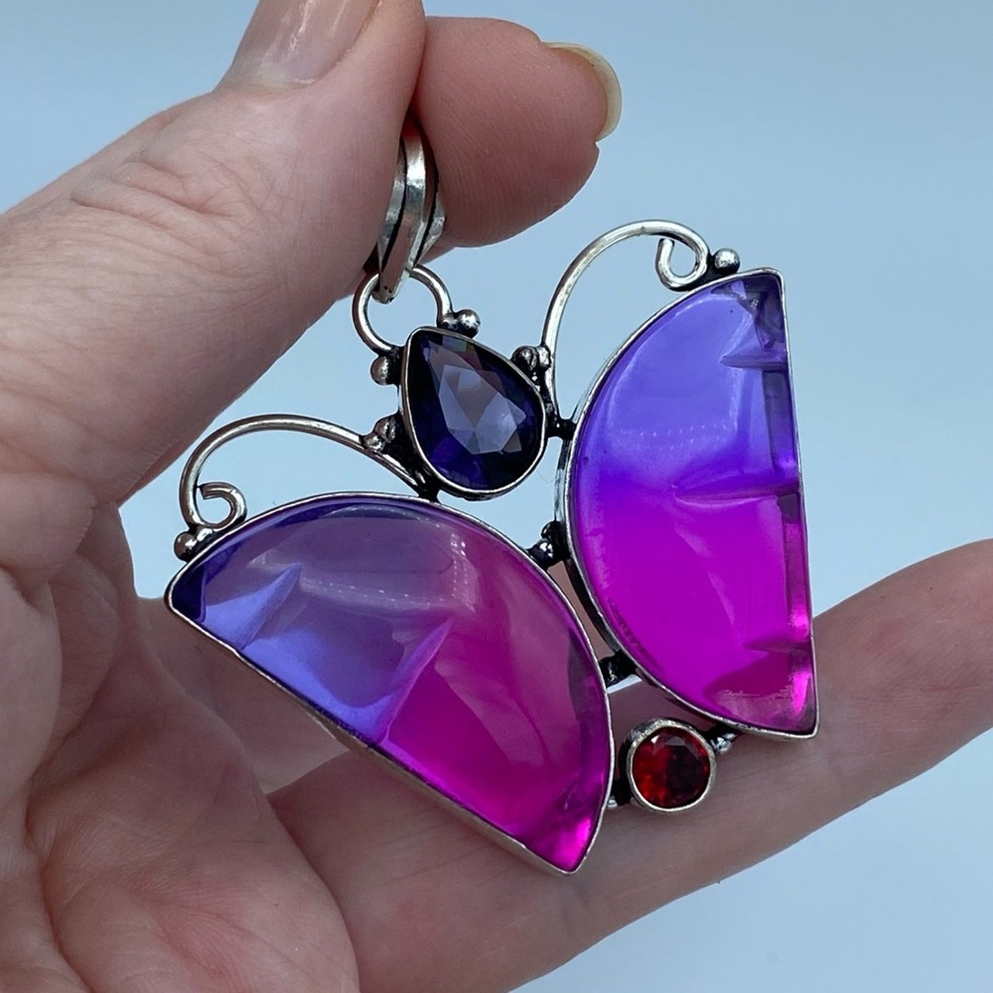 Bi-Color Tourmaline, Garnet, Gemstone Butterfly Pendant