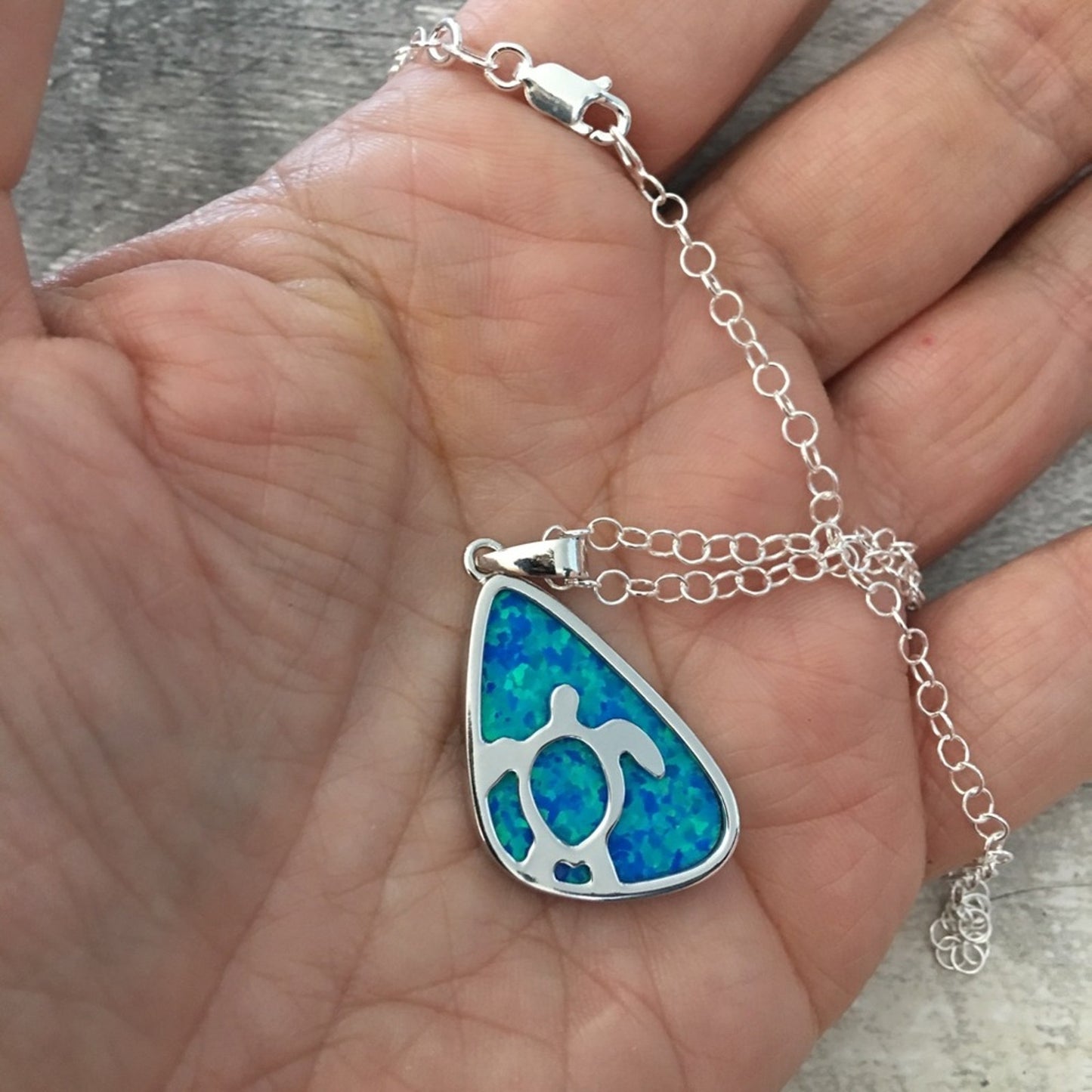 Sterling Silver Lab opal Turtle Necklace