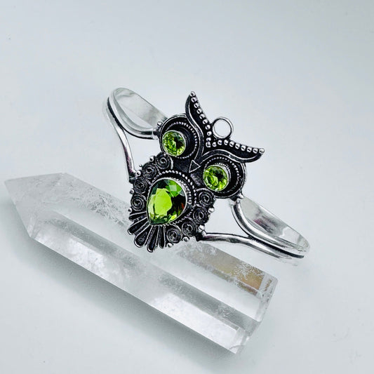Peridot 925 Silver Plated Vintage Owl Adjustable Cuff Bangle Bracelet
