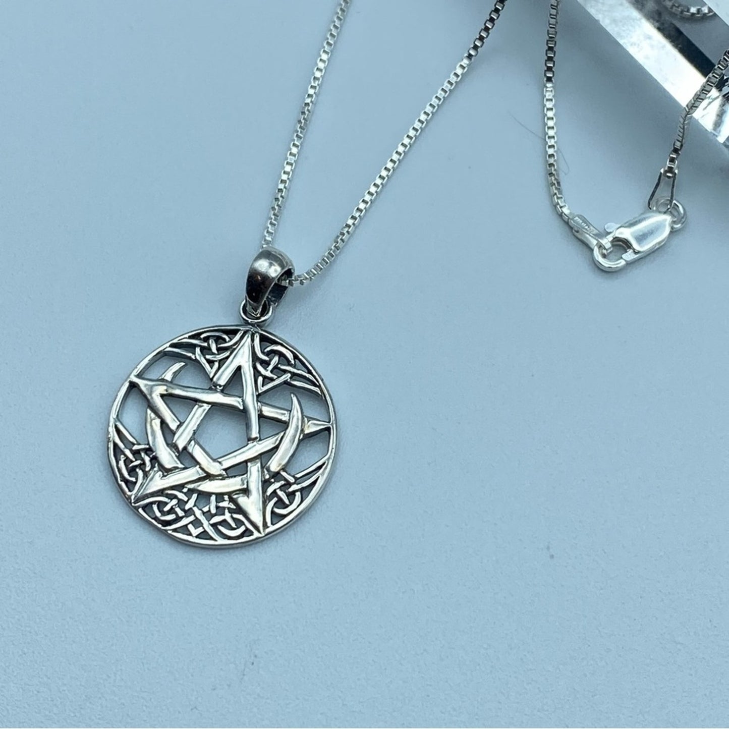 Celtic Crescent Moon Pentagram Sterling Silver Necklace