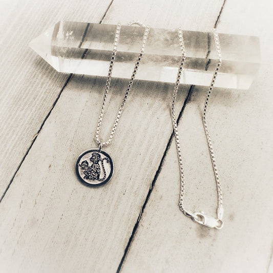 Chinese Zodiac Monkey Pendant Necklace Sterling Silver