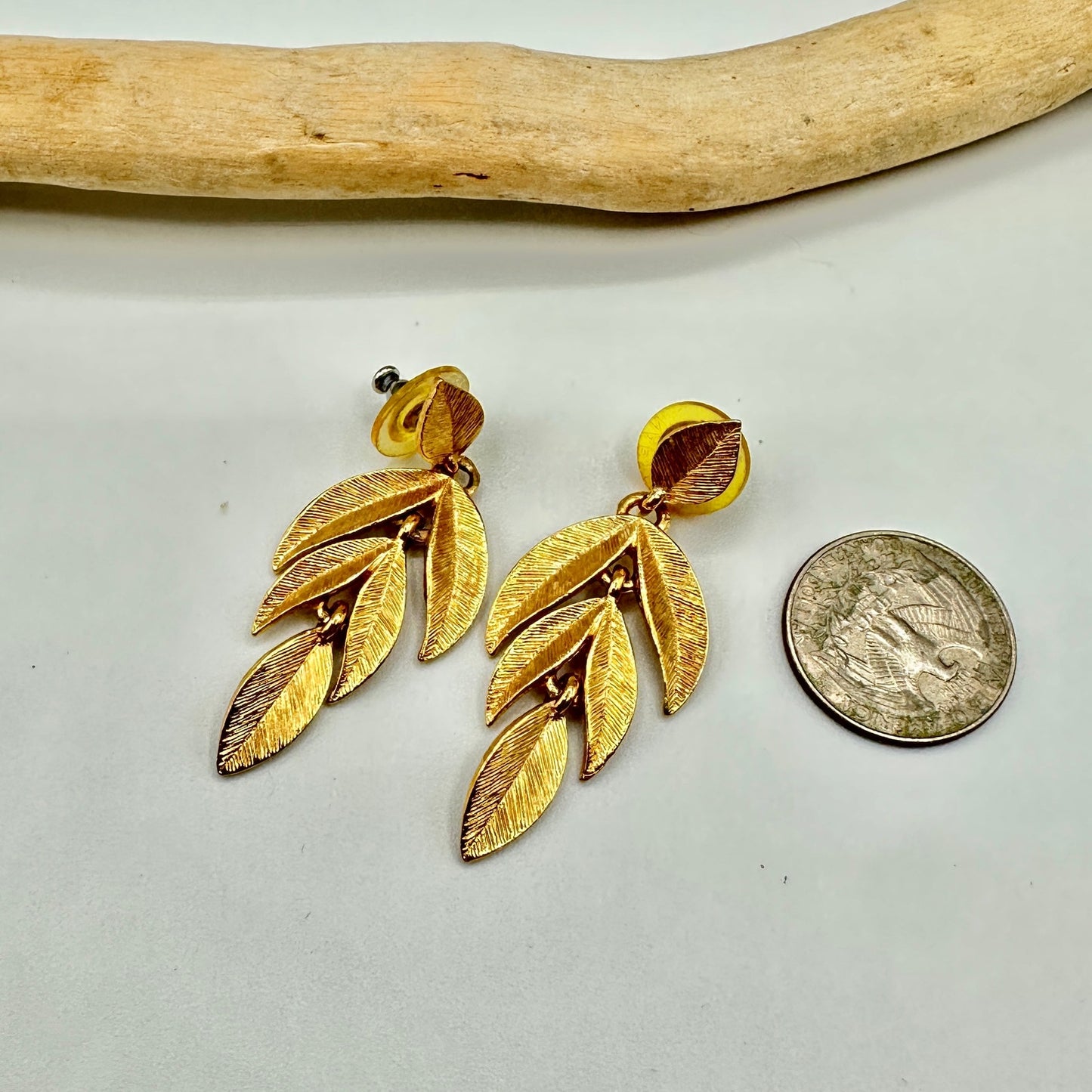 Vintage Napier Leaf Dangle Gold Plated Pierced Earrings