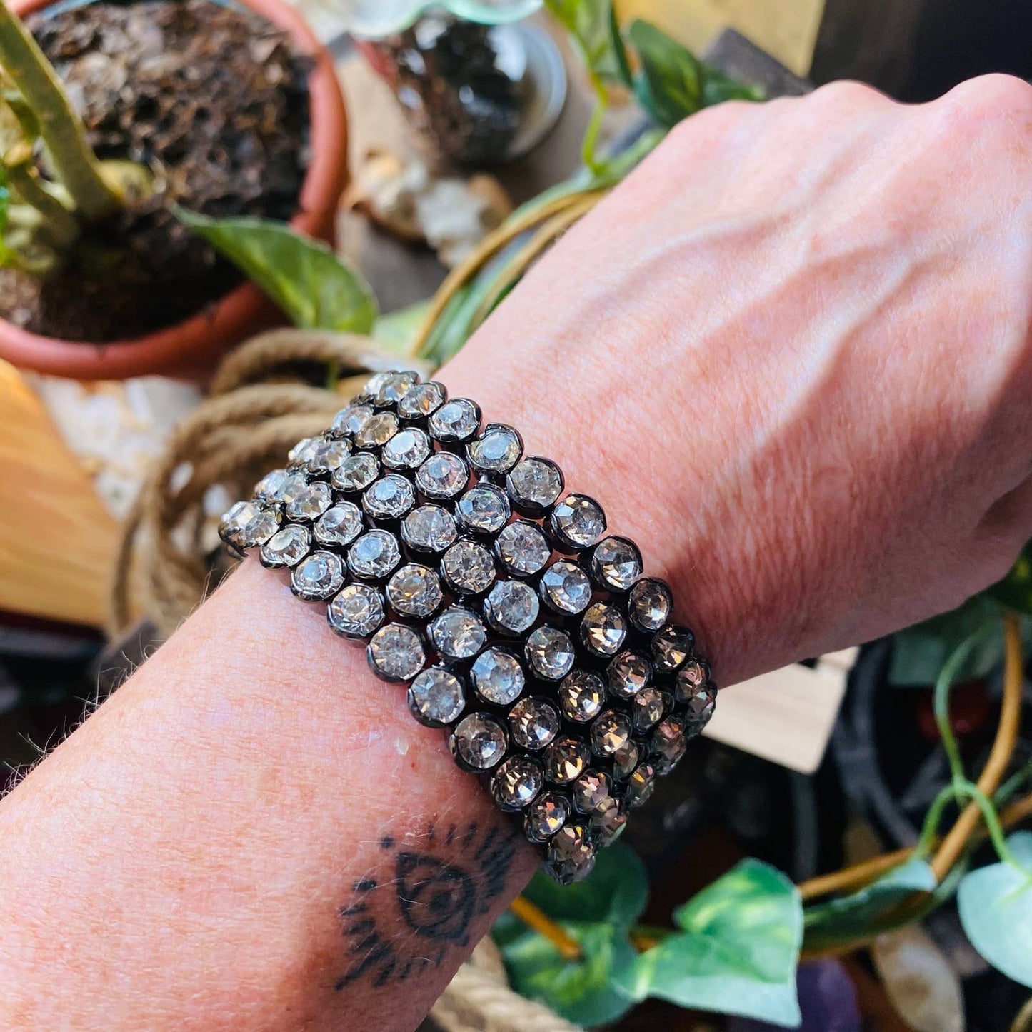 Amrita Singh Clear Austrian Crystal Gun Metal Cuff