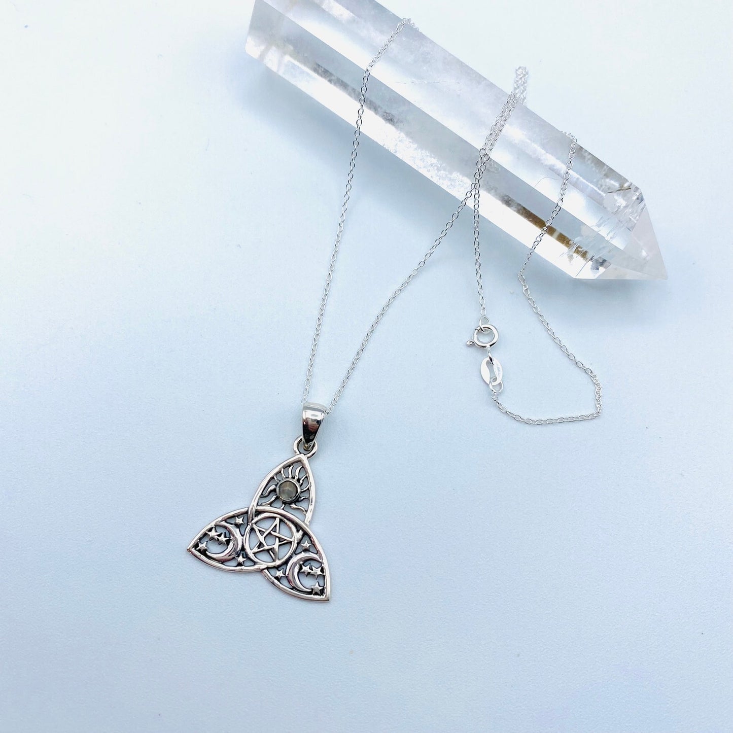 Sterling Silver Celtic Triquetra Pendant Necklace-Pagan Wiccan Pentacle Design