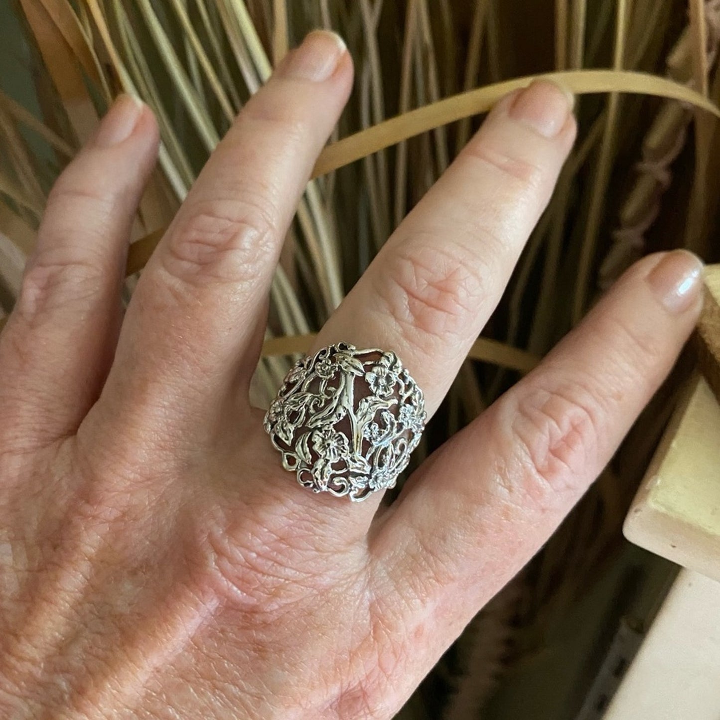 Plumeria Sterling Silver Ring Floral Ring Boho Ring