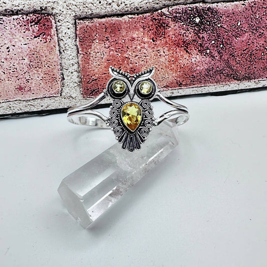 Citrine Owl Bangle Sterling Silver Plated Bracelet