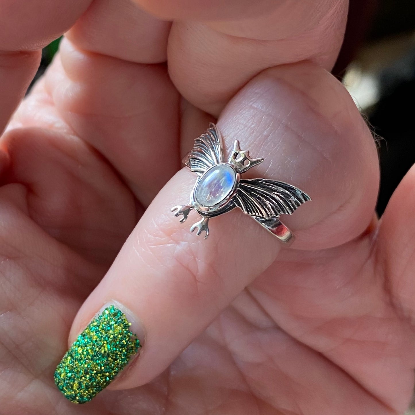 Moonstone Bat Solid Sterling Silver Gemstone Ring