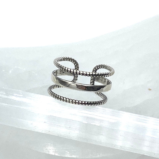 925 Sterling Silver Antique Geometric Stackable Adjustable Ring