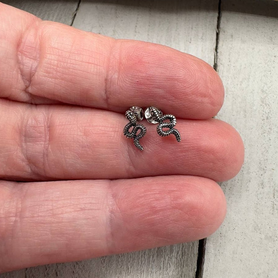 Minimalist Sterling Silver Snake Stud Earrings