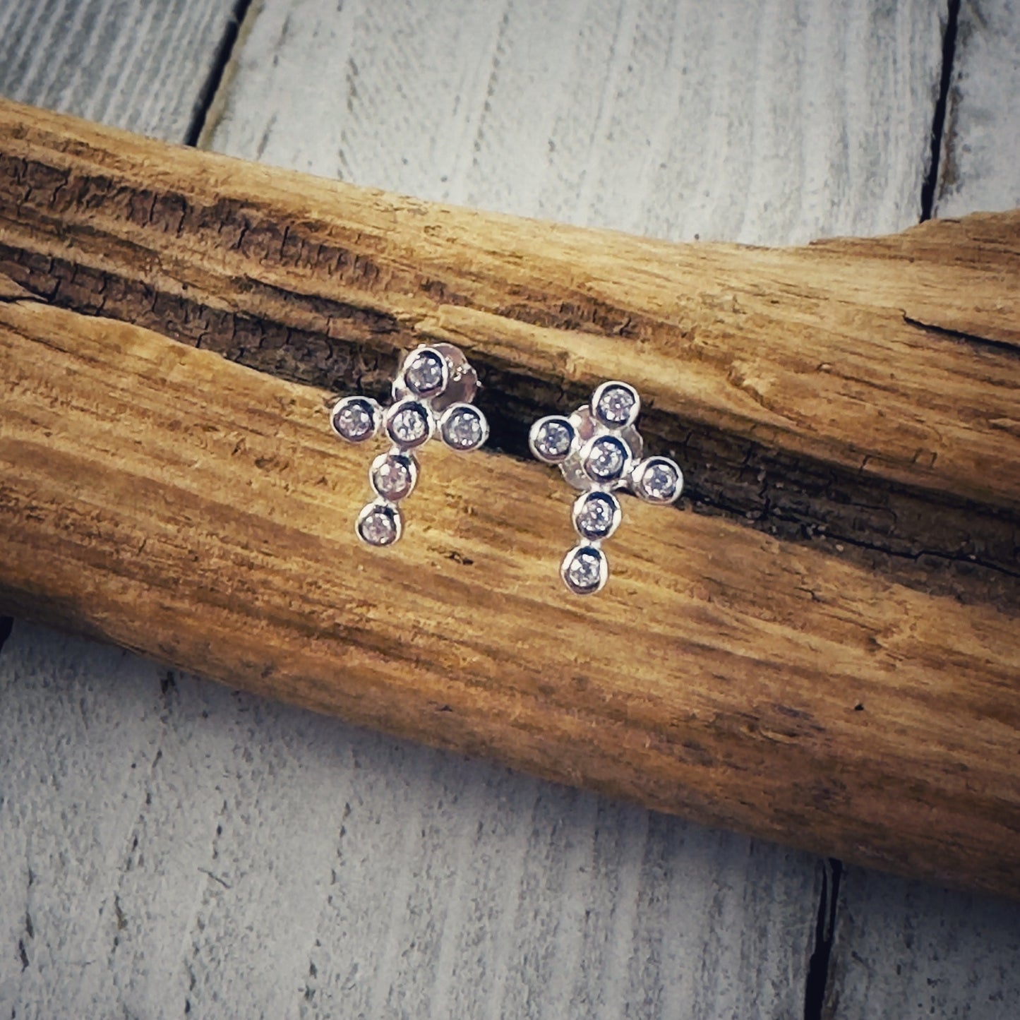 CZ Cross Sterling Silver Earrings