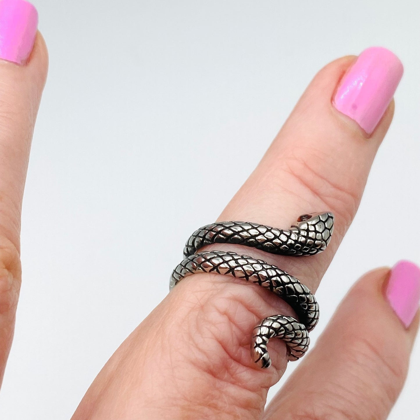Snake Stainless Steel Ring With Red CZ Eyes