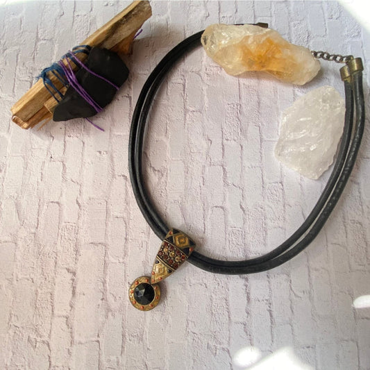 Vintage Chico’s Leather Cord Egyptian Necklace