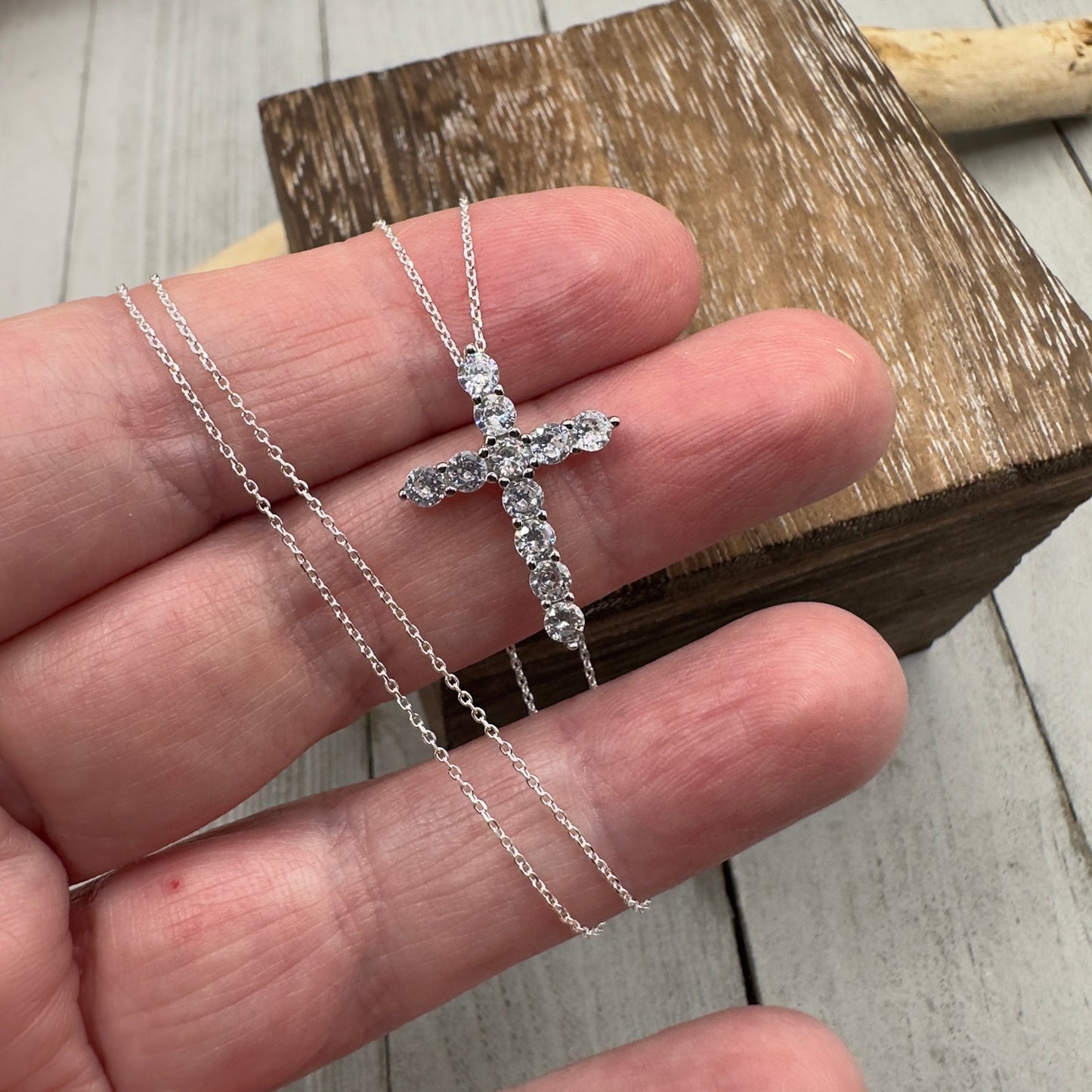 Sterling Silver CZ Cross Necklace