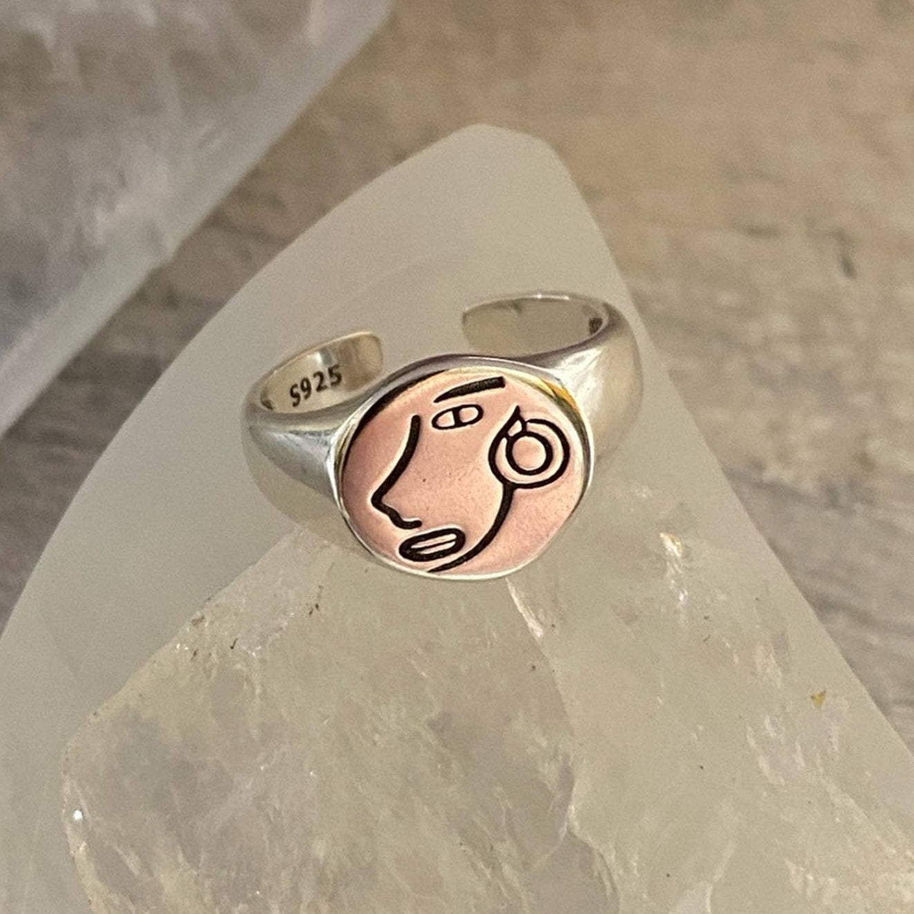 925 Sterling Silver Portrait Portrait Icon Adjustable Minimalist Ring