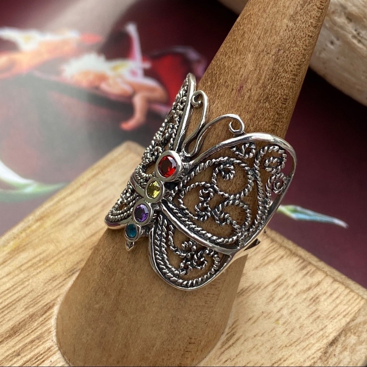 Sterling Silver Filigree CZ Butterfly Ring