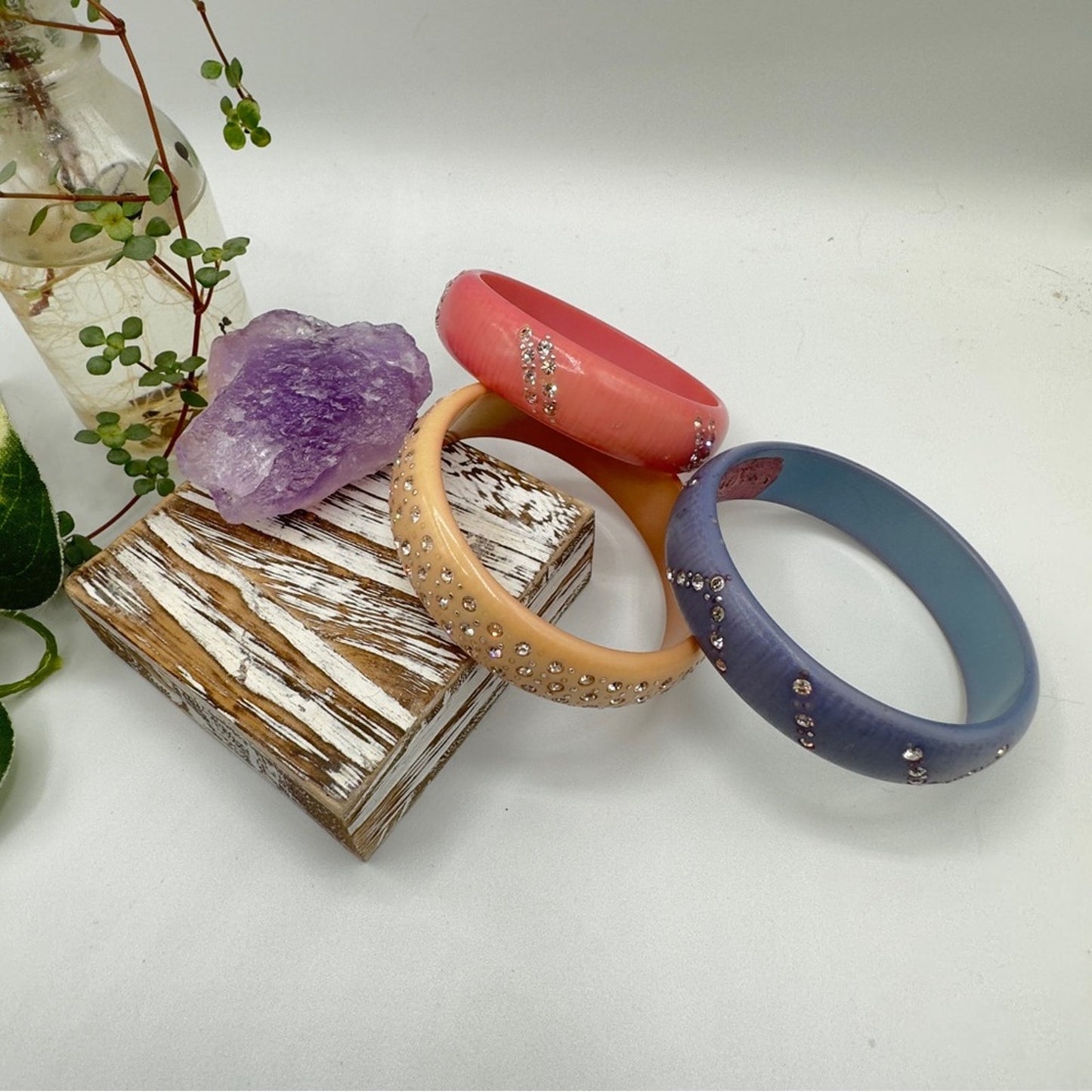 Vintage Resin Crystal Bangle Bracelet Bundle