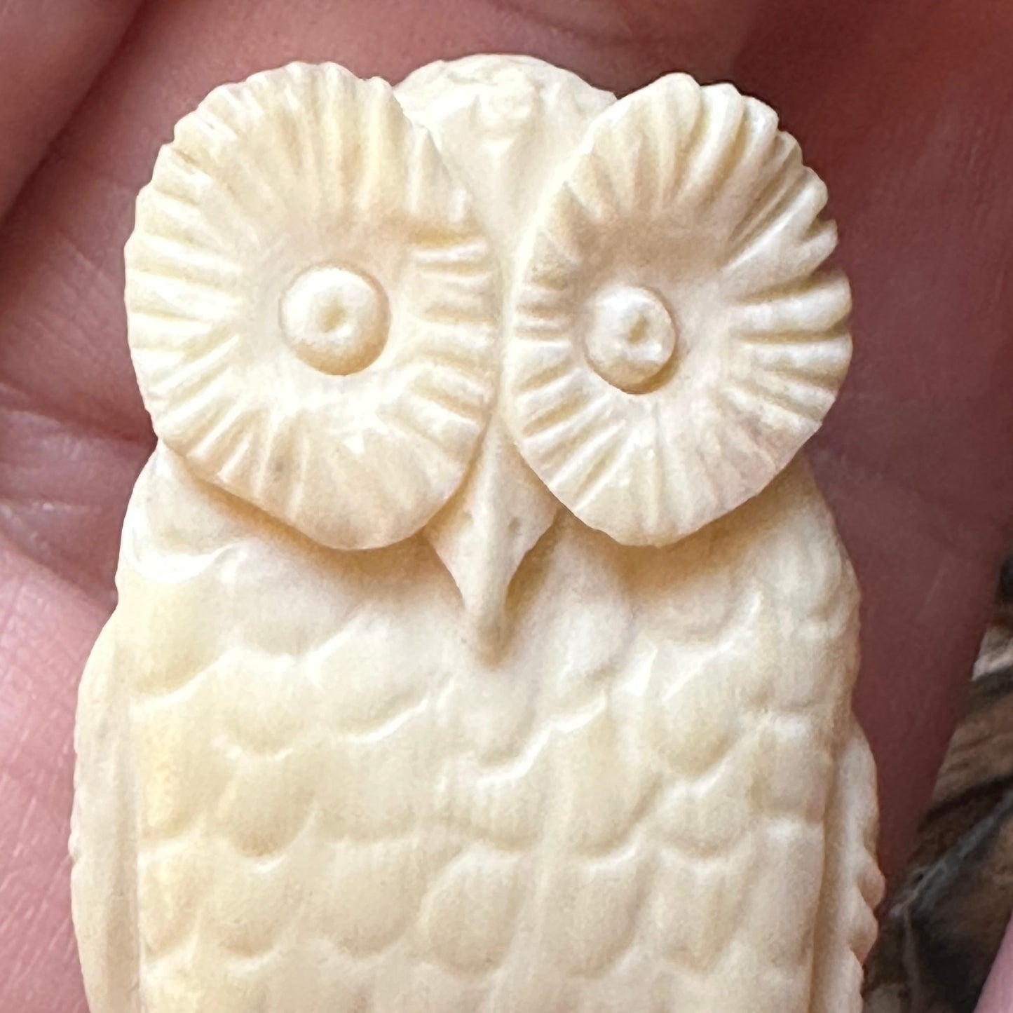 Vintage Owl Hand Carved Pin