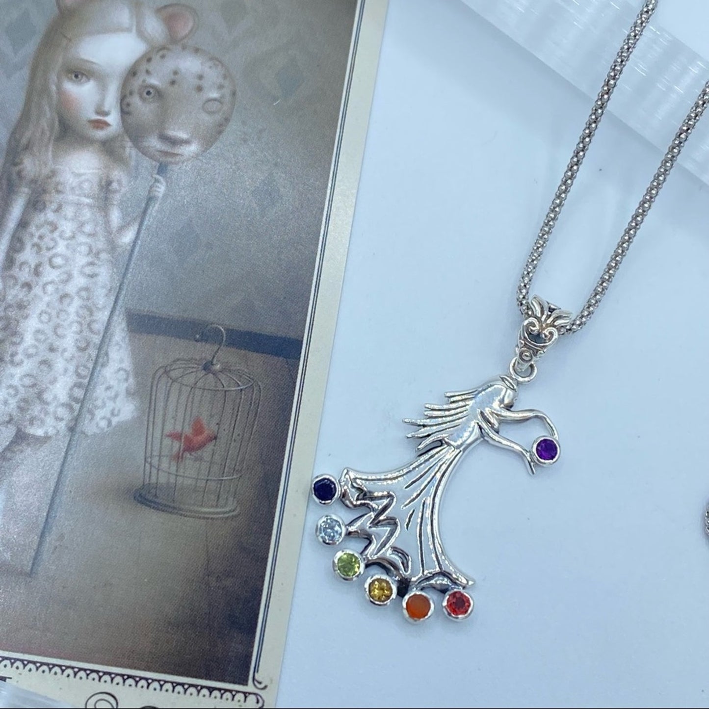 Chakra Fairy Solid Sterling Silver Pendant on Popcorn Chain