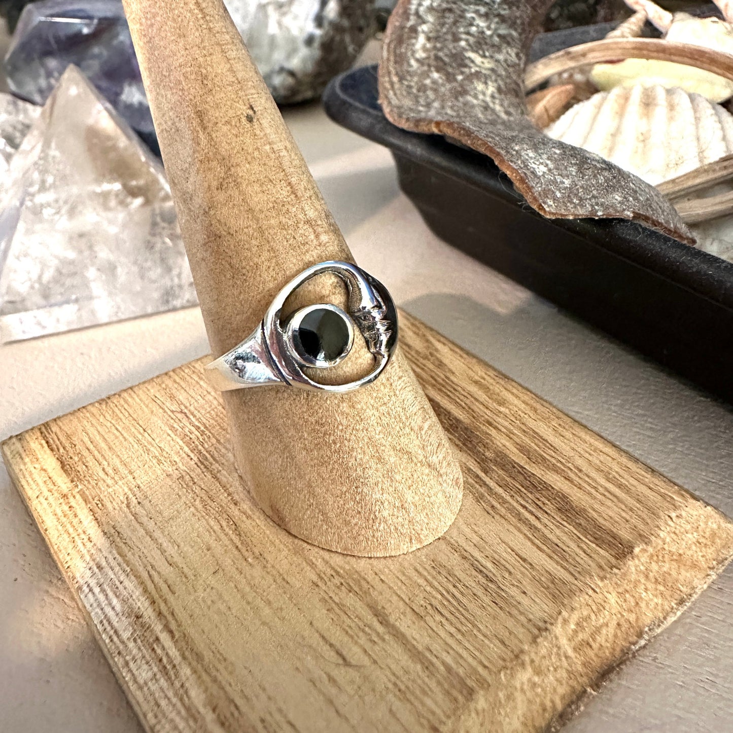Moon Black Agate Sterling Silver Ring