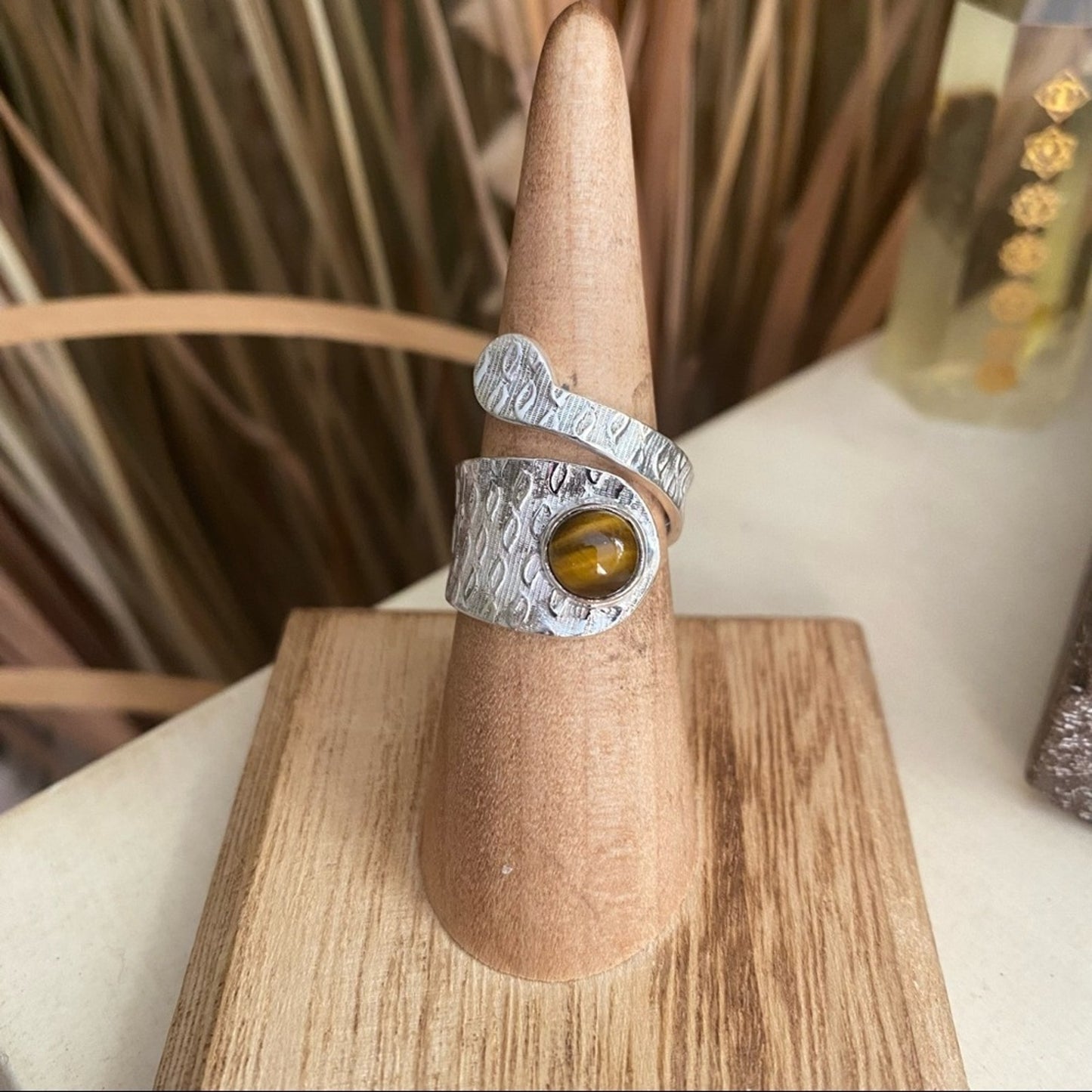 Tiger Eye Sterling Silver Adjustable Wrap Ring