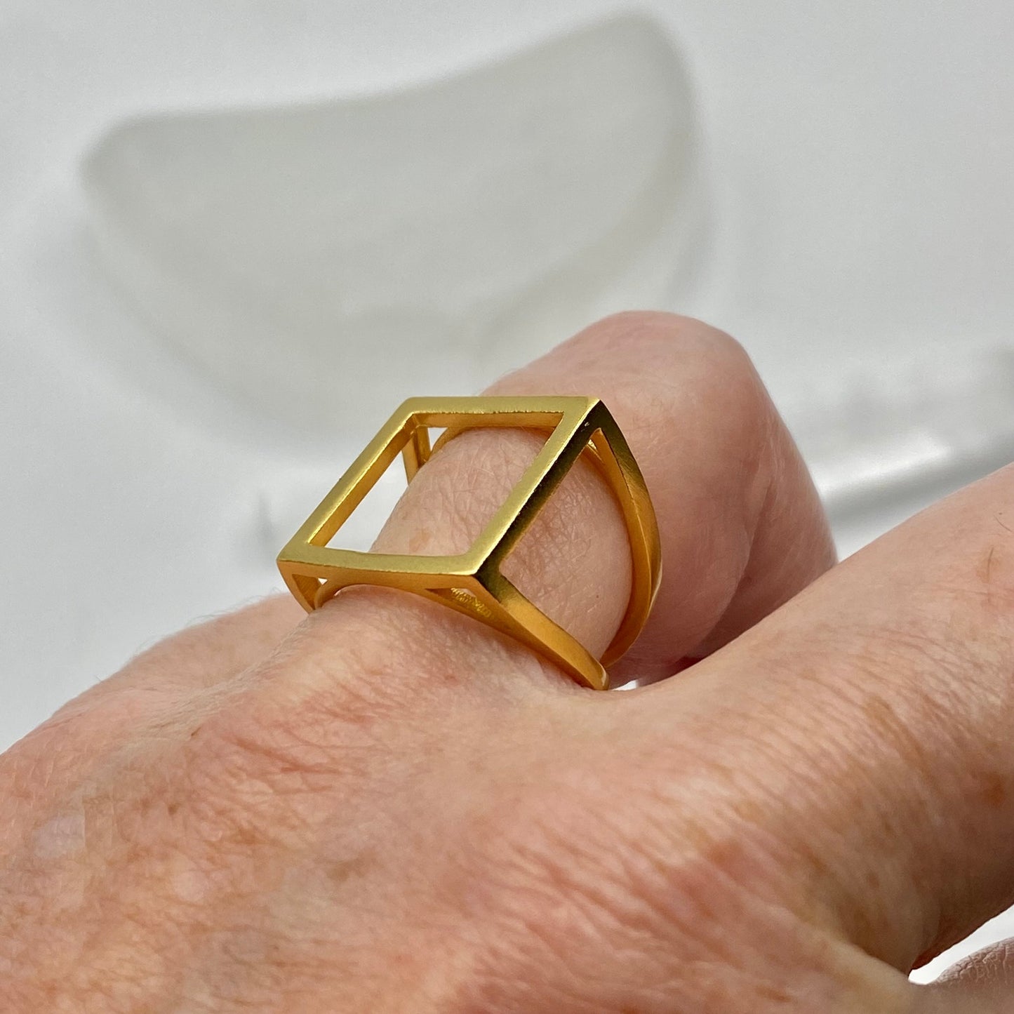 925 Sterling Silver Gold Plated Hollow Square Geometric Ring