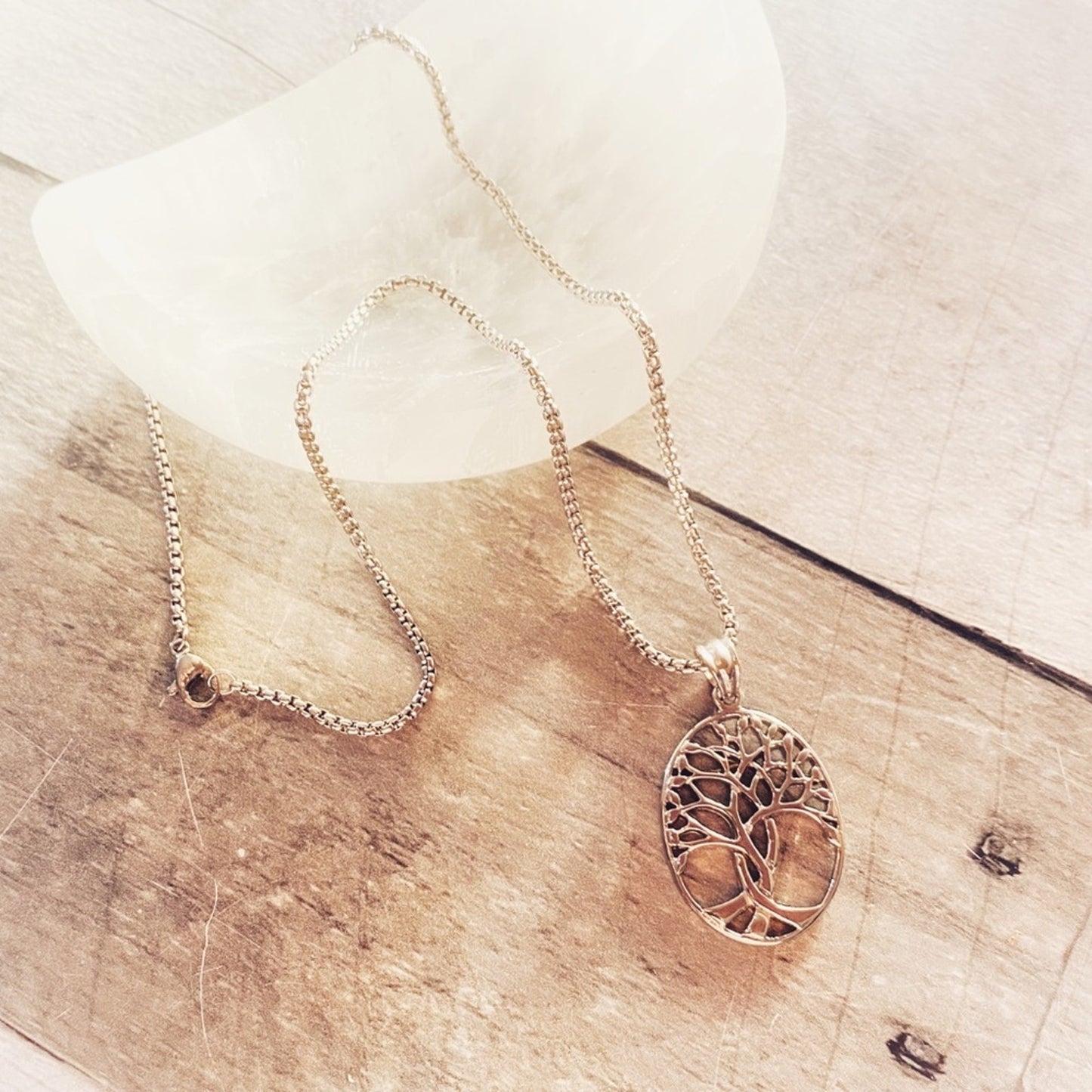 Tree Of Life Stainless Steel Necklace Rounded Box Chain