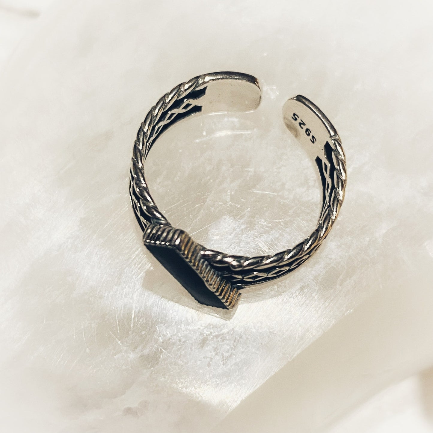 925 Sterling Silver black Rectangle Vintage Ring-Adjustable