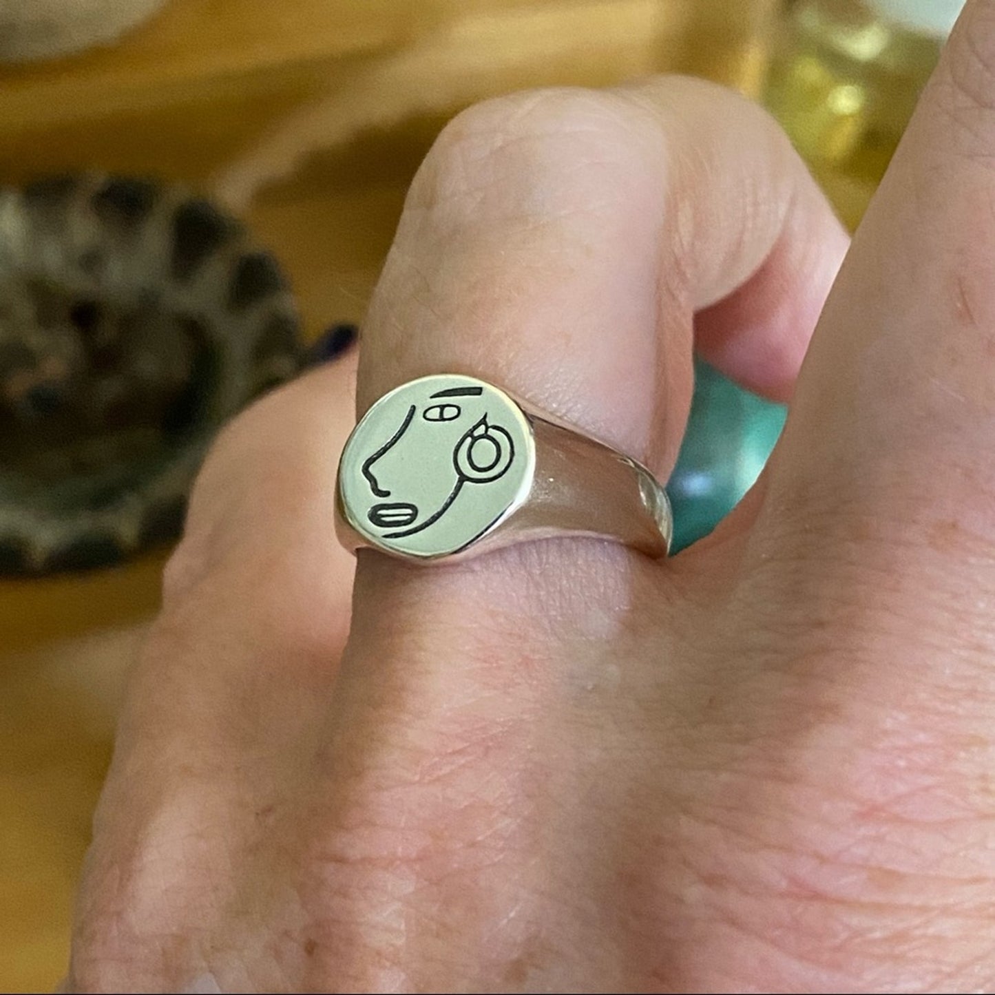 925 Sterling Silver Portrait Portrait Icon Adjustable Minimalist Ring