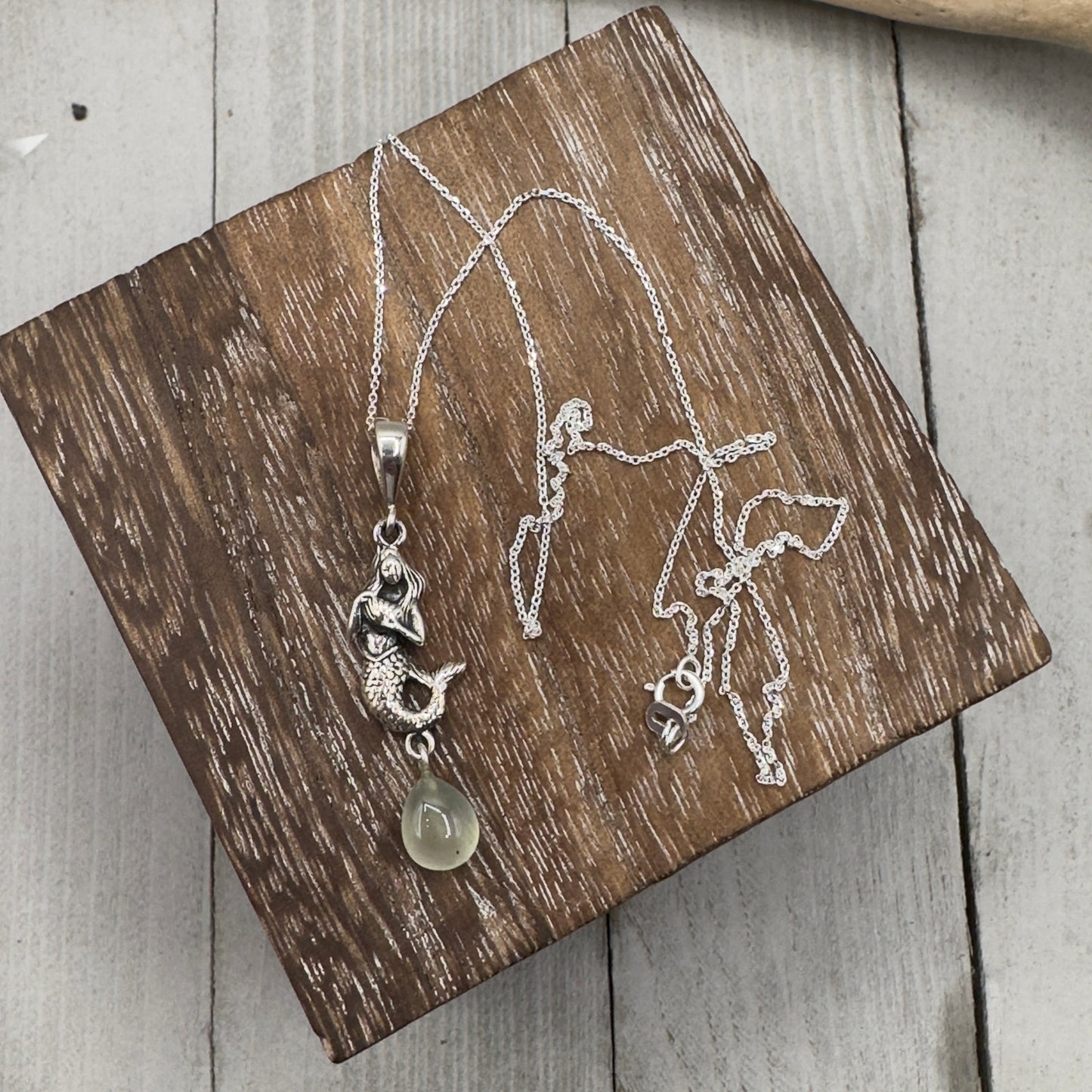 Mermaid Prehnite Sterling Silver Necklace