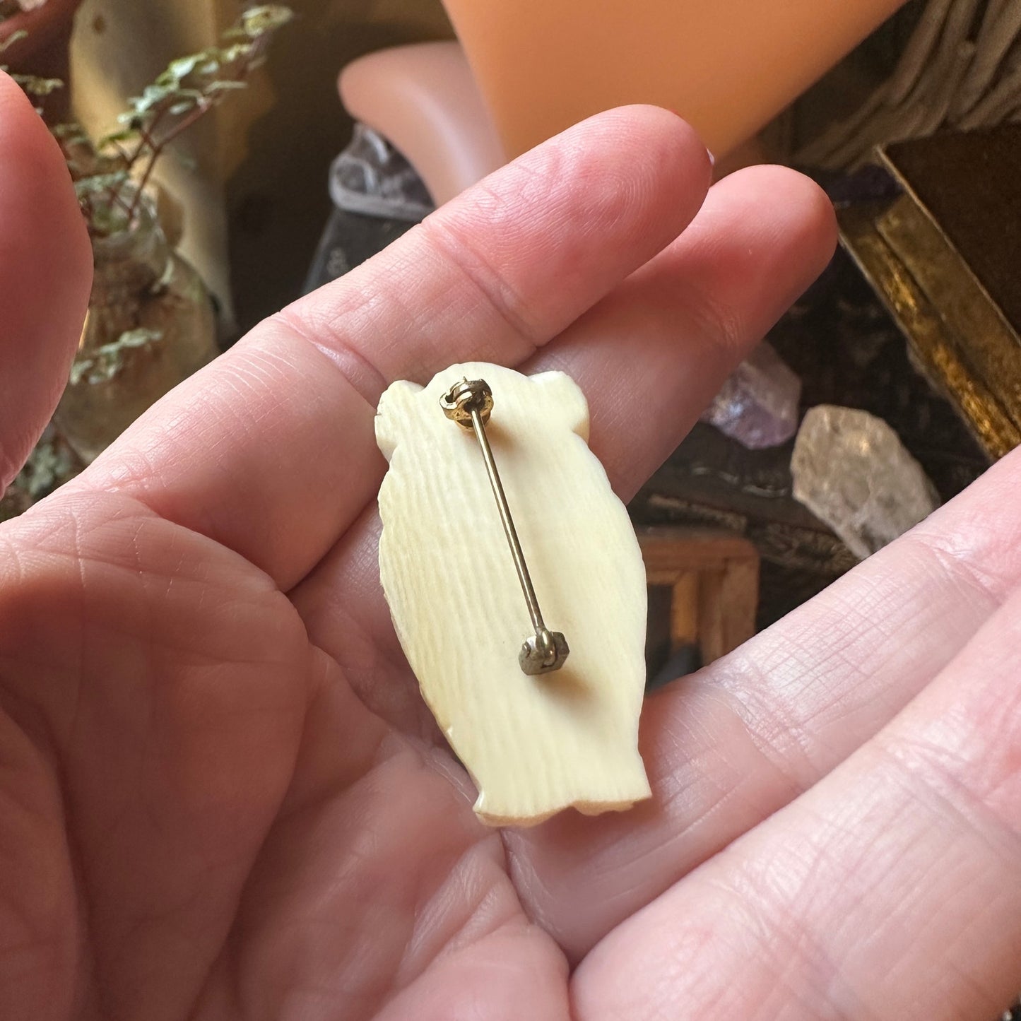 Vintage Owl Hand Carved Pin