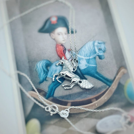 Sterling Silver CZ Horse Pendant Necklace