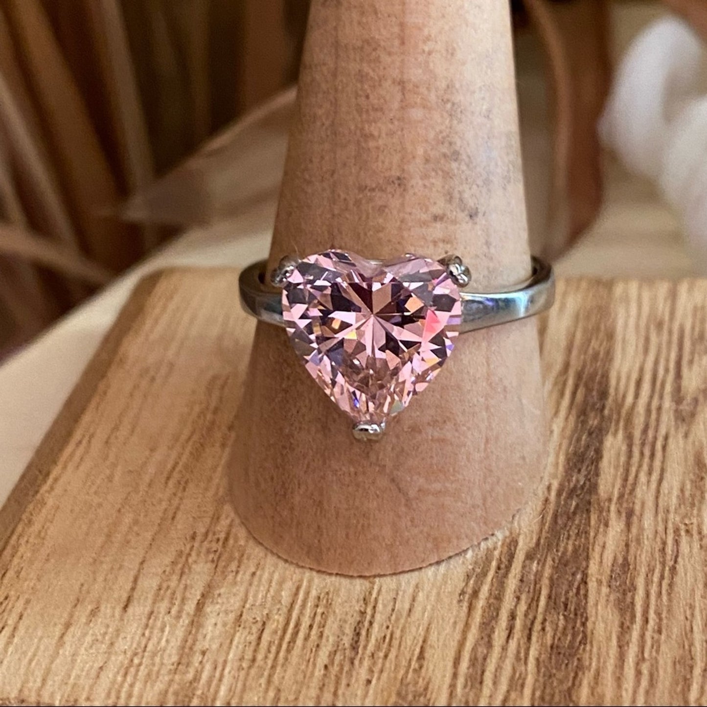 Pink CZ Heart Stainless Steel Ring