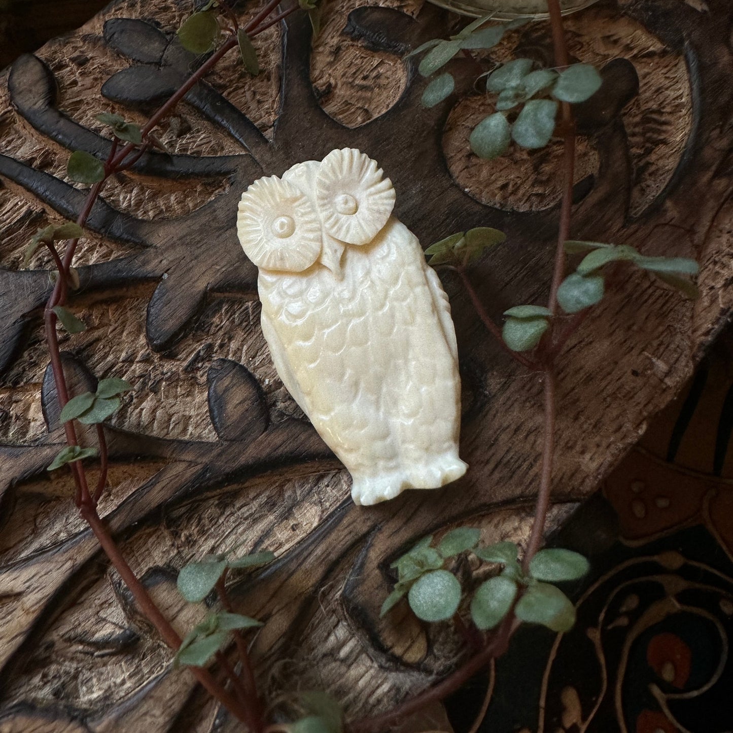 Vintage Owl Hand Carved Pin