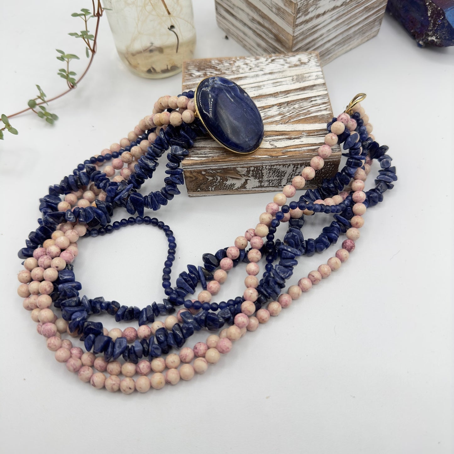 Vintage Lapis Lazuli & Jasper Multi-Strand Gemstone Necklace-Statement Boho Jewelry